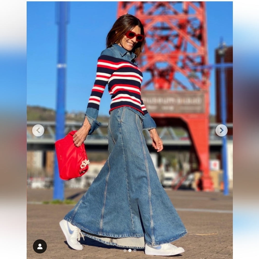 ZARA * HIGH-WAIST ZW LONG DENIM SKIRT FLARED FADED BLUE BLOGGER - Picture 13 of 16